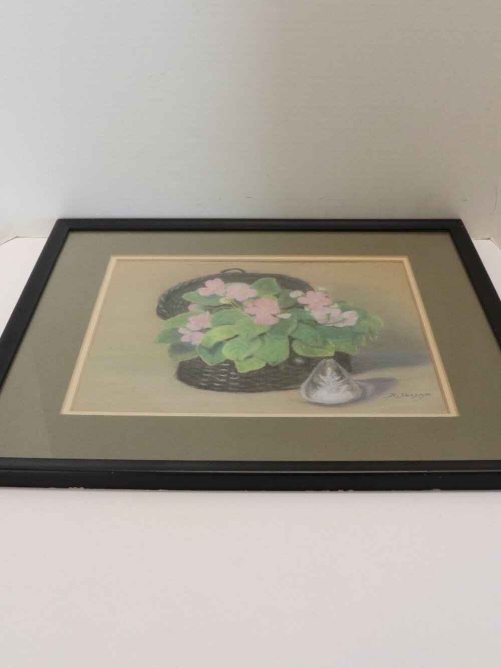 Vintage Floral Still Life Art Print Framed 17 x 19'' Signed K. Selsam Protected